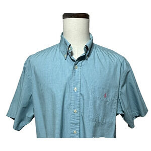 Ralph Lauren Shirt Mens XL Blue Plaid Classic Fit Short Sleeve Pink Pony Preppy